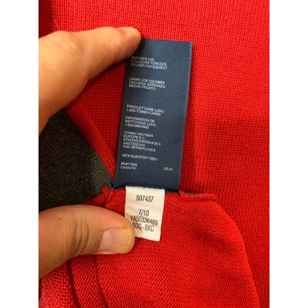 Tommy Hilfiger Pullover Knit Sweater 1/4 Zip Long Sleeve Large Red Mock Neck L - Picture 8 of 9